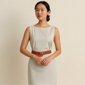 J. Crew Cream Midi Dress with Brown Belt